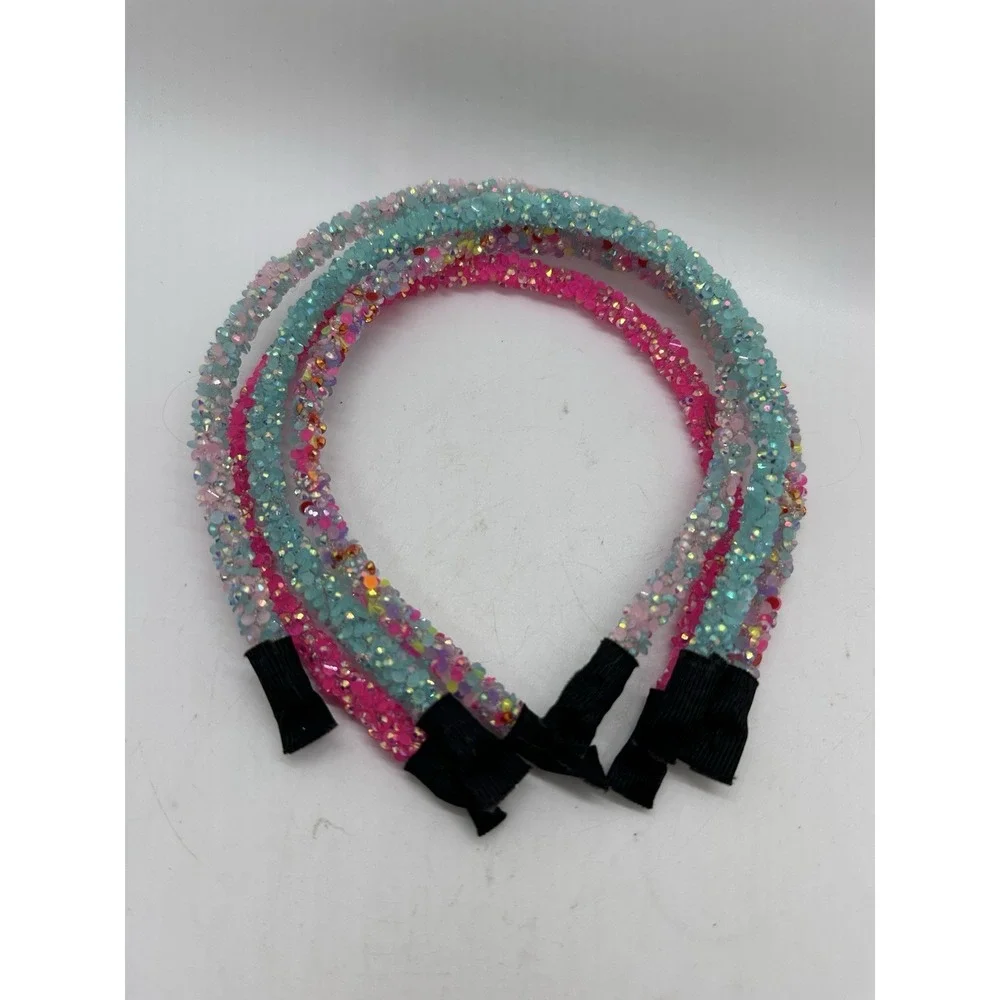 Girls Sparkle Sequin Beaded Headbands Lot of‎ 4 Pink & Blue Party Dress Up